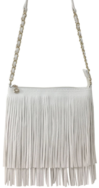 White Fringe Faux Leather Crossbody Bag Purse