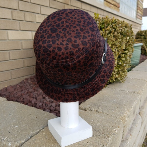 Vintage Inspired Cloche Brown Leopard Print Hat