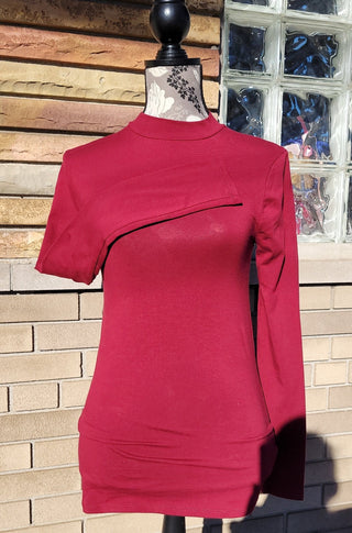 Long Sleeve Slim Fit Cabernet Mock Turtleneck Top