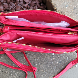 Monogrammable Three Compartment Wristlet  Red Cross Body