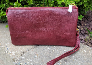 Monogrammable Three Compartment Wristlet Burgundy Crossbody Purse