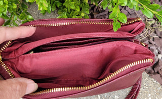 Monogrammable Three Compartment Wristlet Burgundy Crossbody Purse