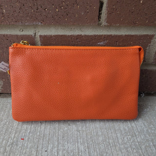 Monogrammable 3 Compartment Wristlet Crossbody Purse Orange