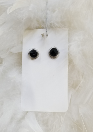 Black Round Post Earrings