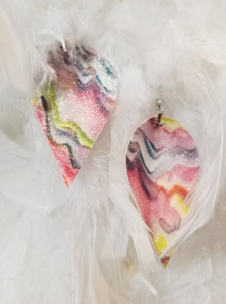 Vegan Leather Teardrop Shape Tie Dye Earrings