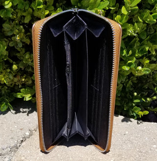 Copper Metallic Zip Around Flat Wallet