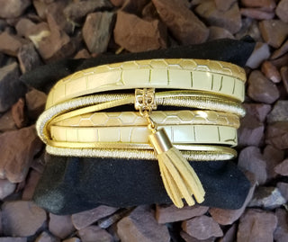 Blonde Faux Leather Double Wrap Bracelet Snap Closure