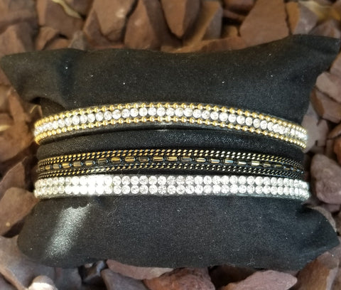 Faux Leather Cuff Multi Strand Black Wrap Bracelet