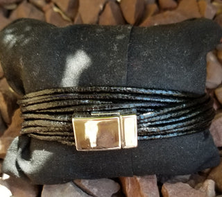 Faux Leather Black Multi Strand Wrap Bracelet