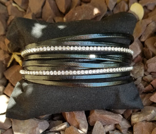 Faux Leather Cuff Multi Strand Black Wrap Bracelet