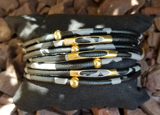 Faux Leather Cuff Black And Grey Multi Strand Wrap Bracelet