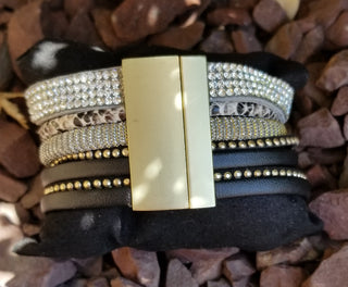 Faux Leather Lucky Cuff Multi Strand Black Wrap Bracelet