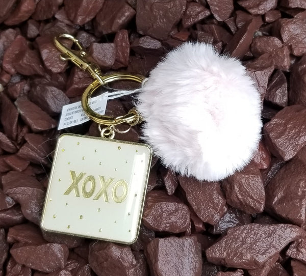 XOXO Pink Pom Pom Faux Fur Key Ring KeyChain