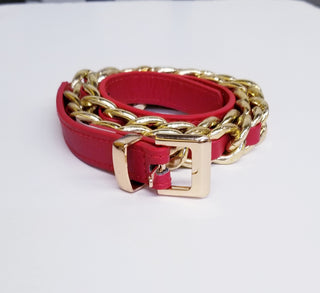 Silver Chain Link Red Threads Belt