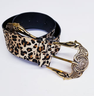 Cheetah Print Faux Leather Belt Double Buckle