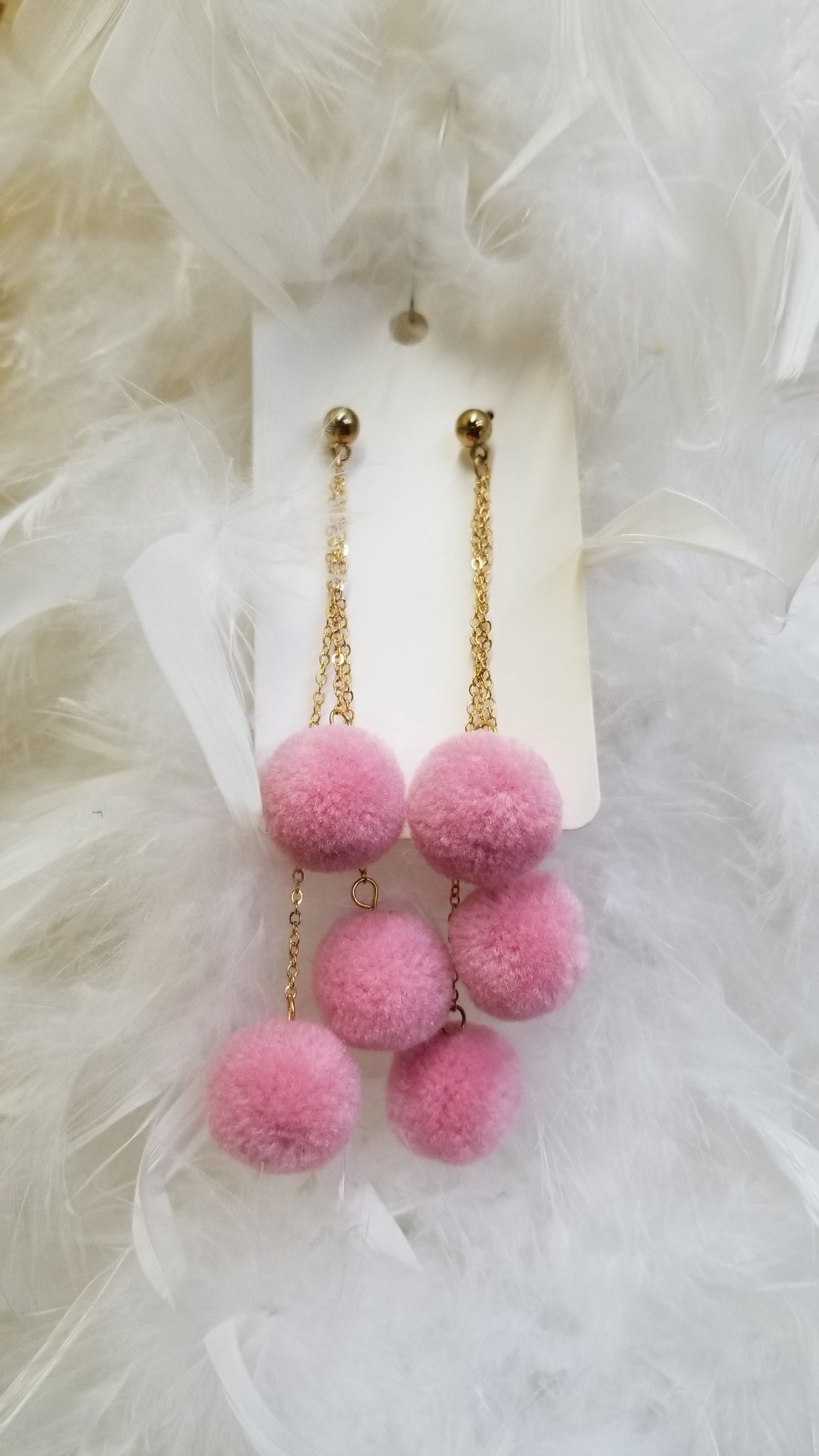 Pom Pom Pink Dangle Earrings