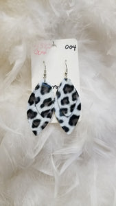 Black White Leaf Leopard Print Earrings