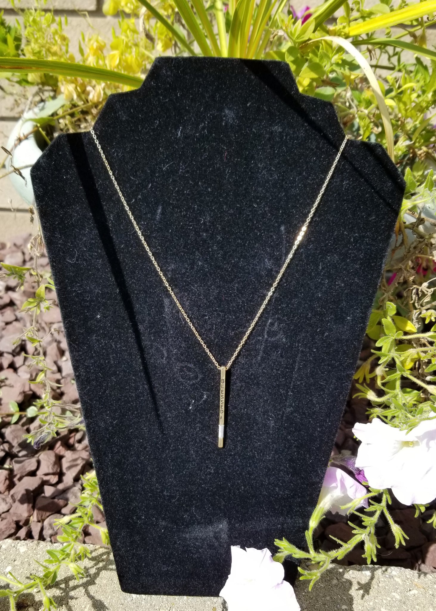 Blessed Bar Gold Tone Lead & Nickel Compliant Adjustable Length Necklace