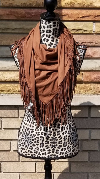 Milk Chocolate Faux Suede Fringe Fashion Scarf