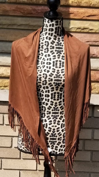 Milk Chocolate Faux Suede Fringe Fashion Scarf