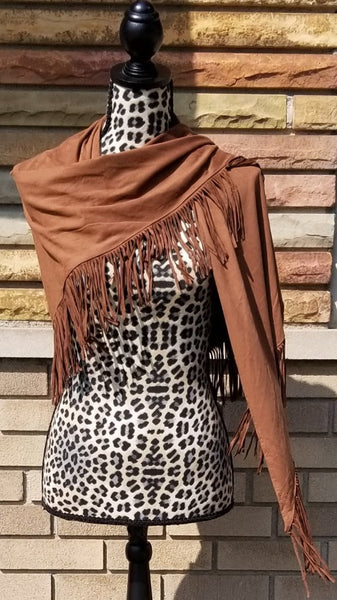 Milk Chocolate Faux Suede Fringe Fashion Scarf