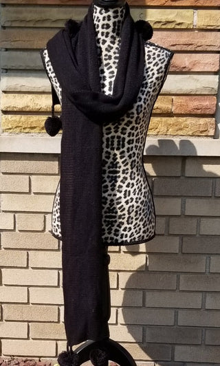 Pom Pom Black Neckwarmer Winter Scarf
