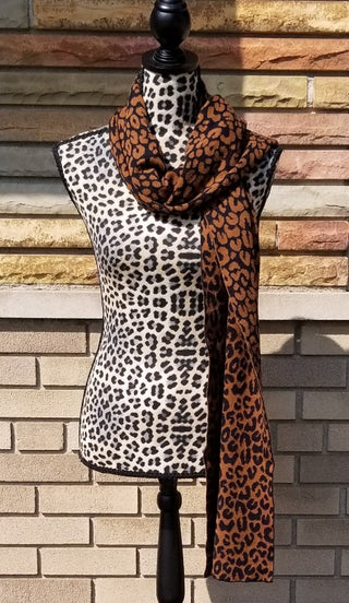 Luxurious Leopard Print Brown Black Scarf