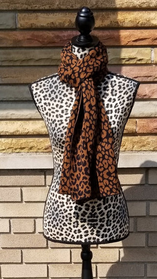 Luxurious Leopard Print Brown Black Scarf