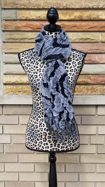 Black Grey Ruffle Scarf