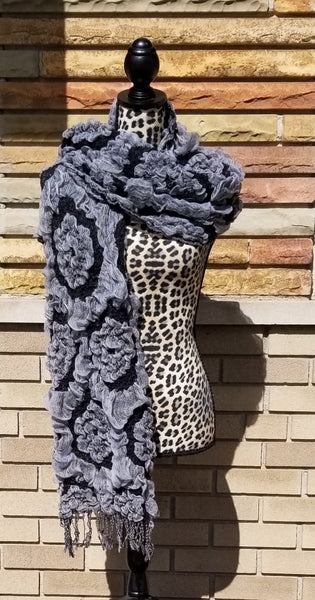 Black Grey Ruffle Scarf