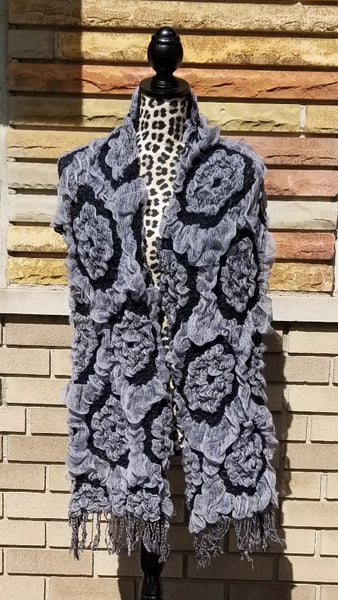 Black Grey Ruffle Scarf
