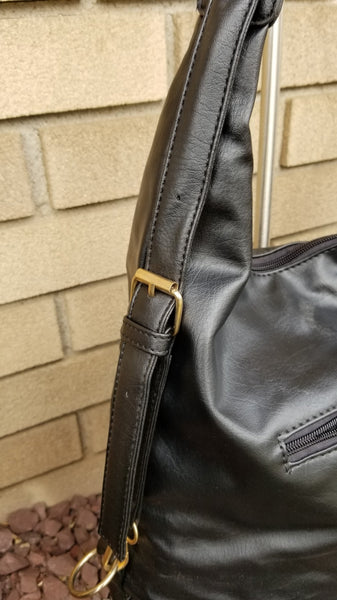 Black Faux Leather Hobo Back Pack Purse Handbag