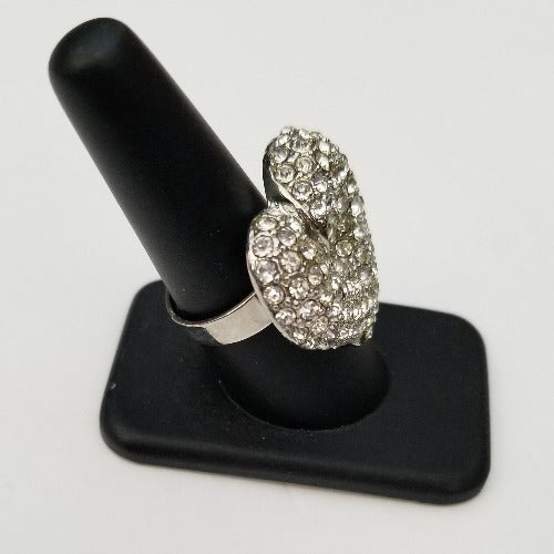 Silver Rhinestone Heart Adjustable Ring