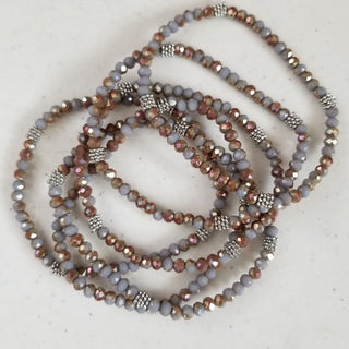 Stacking Stones Single AB Crystal Bracelet Amber Grey