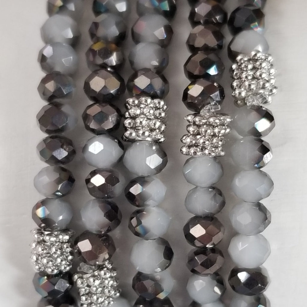 Stacking Stones Single Charcoal Two Tone Crystal Bracelet