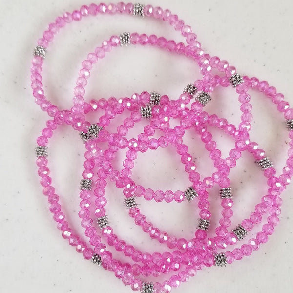 Cotton Candy Stacking Stones Single AB Crystal Bracelet