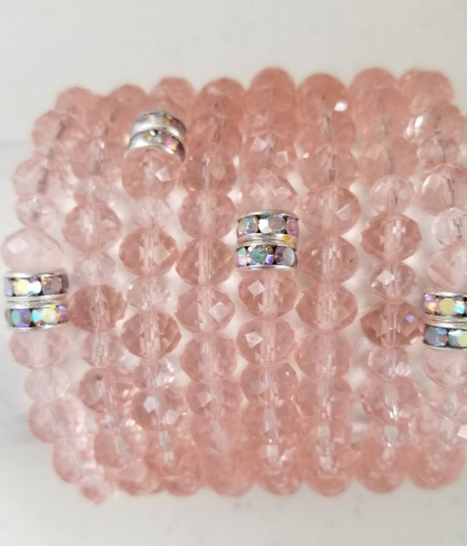 Pink Crystal Bead Stretch Bracelet