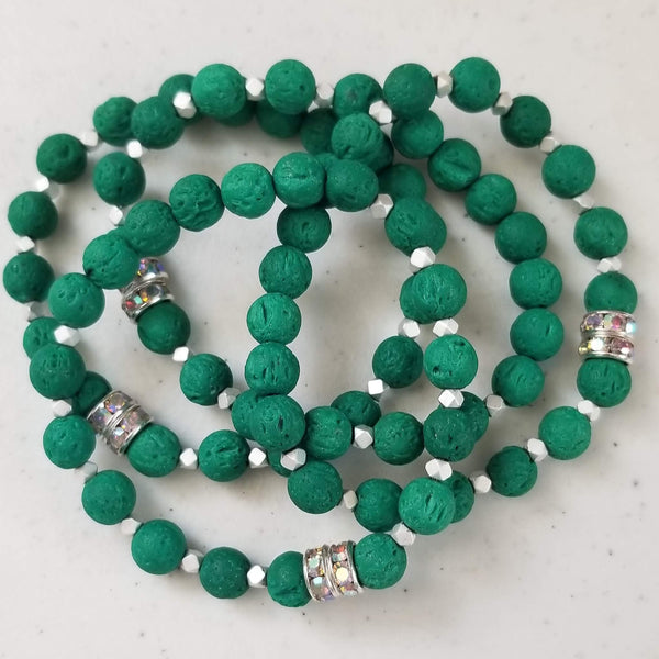 Emerald Green Dyed 7.5 inch Lava Bead Stretch Bracelet