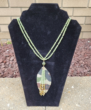 Long Metallic Camo Camoflauge Beaded Necklace