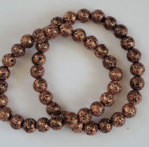 Copper Metallic Round Lava Bead Stretch Bracelet