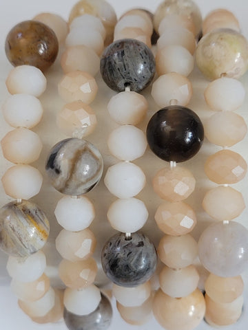 Crystal Stretch Natural Agate Shiny Stone Bracelet