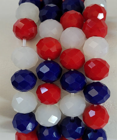 Red White Blue Crystal Medium Stretch Bracelet