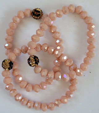 Peach Crystal Leopard Print Pave Stone Stretch Bracelet