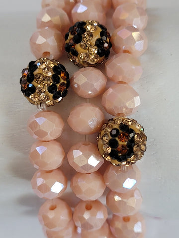 Peach Crystal Leopard Print Pave Stone Stretch Bracelet