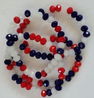 Red White Blue Rondelle Crystal Large Bead Stretch Bracelet
