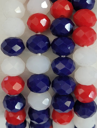 Red White Blue Rondelle Crystal Large Bead Stretch Bracelet