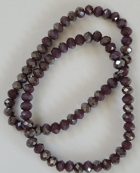 Small Purple Rondelle Crystal Bead Stretch Bracelet