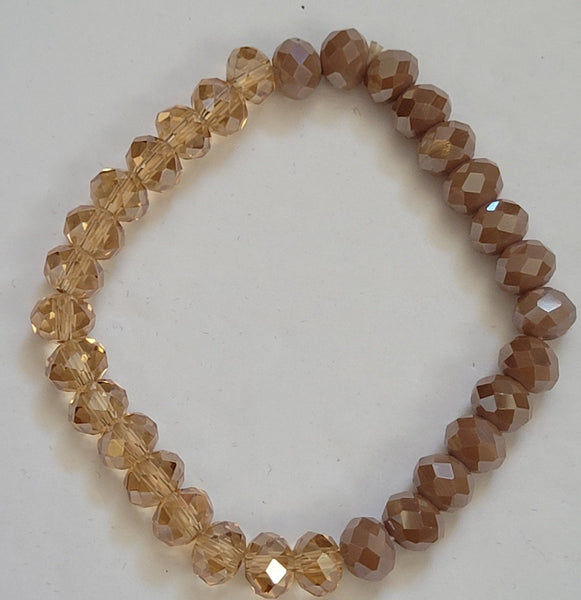 Clear Apricot Taupe Rondelle Two Tone Stretch Bracelet