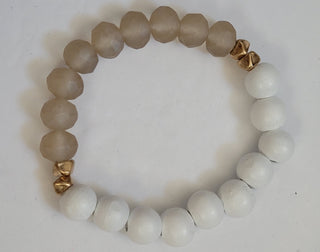 White Wood Bead Caramel Stretch Bracelet