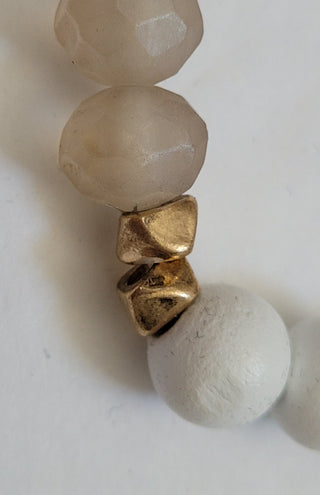 White Wood Bead Caramel Stretch Bracelet